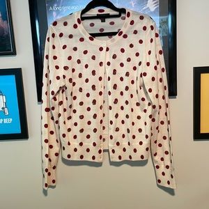 J Crew cream and red polka dot cardigan